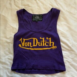 Von Dutch Purple and Gold Crop Top